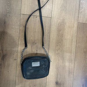 Michael Kors Black/Silver Tone Leather Crossbody Bag